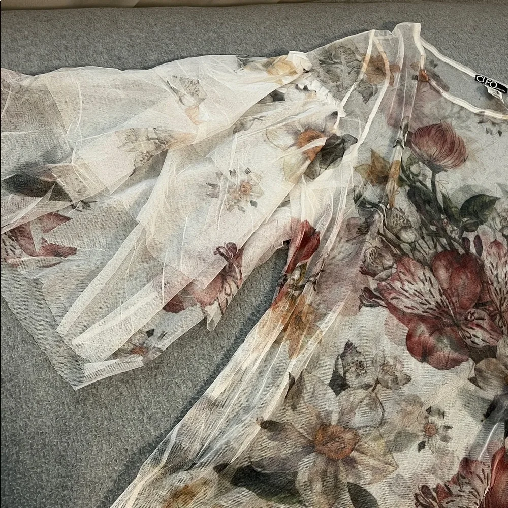 Fairy Floral Mesh Tunic Top Womens 3X Sheer Bell Sleeve Woodland Festival Beach - Picture 10 of 11